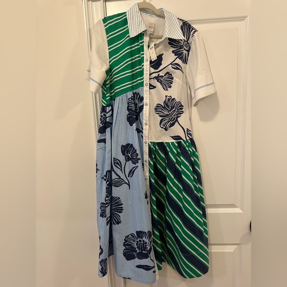 Anthropologie Green and Blue Patterned Shirt
